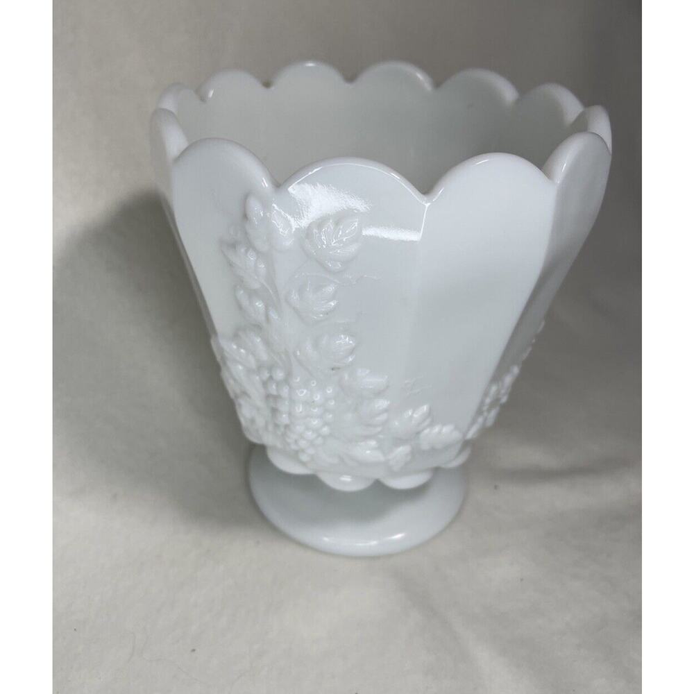 Westmoreland Paneled Grape 6.5” White Milk Glass, Vase Jardiniere USA